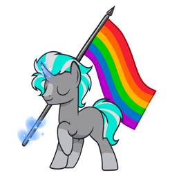 Size: 2666x2710 | Tagged: safe, artist:northglow, oc, oc only, oc:flame belfrey, unicorn, flag, magic, pride flag, simple background, solo, white background