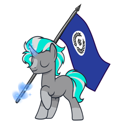 Size: 2666x2710 | Tagged: safe, artist:northglow, oc, oc only, oc:flame belfrey, unicorn, eyes closed, flag, magic, simple background, solo, white background