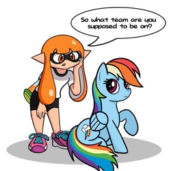 Size: 1080x1080 | Tagged: safe, artist:zodiacx10, rainbow dash, inkling, pegasus, pony, g4, crossover, simple background, speech bubble, splatoon, white background