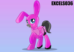 Size: 1122x793 | Tagged: safe, artist:excelso36, oc, oc only, oc:toxic plunge, bunny ears, fetish, gradient background, hypnosis, hypnotized, latex, latex suit, rubber, rubber suit, solo