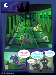 Size: 1772x2396 | Tagged: safe, artist:chaosetmundi, artist:darkjoker97, apple bloom, applejack, ocellus, queen chrysalis, rainbow dash, rarity, scootaloo, spike, sweetie belle, thorax, twilight sparkle, changeling, a canterlot wedding, g4, alternate ending, alternate scenario, appleling, bad end, barracks, bed, bedroom, bittersweet, bloomling, brother and sister, butt, canterlot, canterlot castle, changeling dragon, changeling hive, changelingified, comic, crescent moon, dashling, dialogue, female, fire, good end, green fire, heartwarming, high res, male, moon, night, obey, plot, pre changedling ocellus, propaganda poster, rariling, requested art, room, sad, scootaling, sibling love, siblings, sisterly love, sisters, sleeping, smiling, species swap, speech bubble, sweetiling, thorax is ocellus uncle, torch, twiling, uncle and niece, woobie