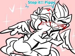 Size: 1024x768 | Tagged: safe, artist:altzuel_, pipp petals, zipp storm, pegasus, pony, g5, blushing, cheek kiss, dialogue, duo, duo female, embarrassed, female, holding hooves, hug, incest, kissing, lesbian, pippzipp, royal sisters (g5), shipping, siblings, sisters, sitting on lap, smiling, smirk