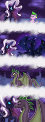 Size: 1280x3399 | Tagged: safe, artist:deannaphantom13, nightmare rarity, spike, dragon, pony, unicorn, g4, comic, duo, eyeshadow, female, grin, kiss on the lips, kissing, looking at each other, looking at someone, makeup, male, mare, nightmare spike, open mouth, open smile, ship:nightmare sparity, shipping, smiling, smiling at each other, story included, straight, transformation, winged spike, wings