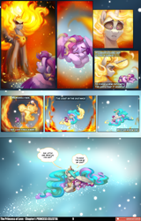 Size: 3541x5542 | Tagged: safe, artist:jewellier, artist:lummh, daybreaker, princess cadance, princess celestia, alicorn, pegasus, pony, comic:the princess of love, g4, absurd resolution, alternate hairstyle, alternate tailstyle, ascension realm, comic, crown, cute, daaaaaaaaaaaw, dialogue, eyes closed, female, fiery mane, filly, filly cadance, fire, foal, frightened, gritted teeth, hoof shoes, jewelry, lyrics, mare, pegasus cadance, peytral, pinpoint eyes, princess celestia's special princess making dimension, princess shoes, regalia, speech bubble, tail, teeth, text, transformation, wide eyes, young cadance, younger
