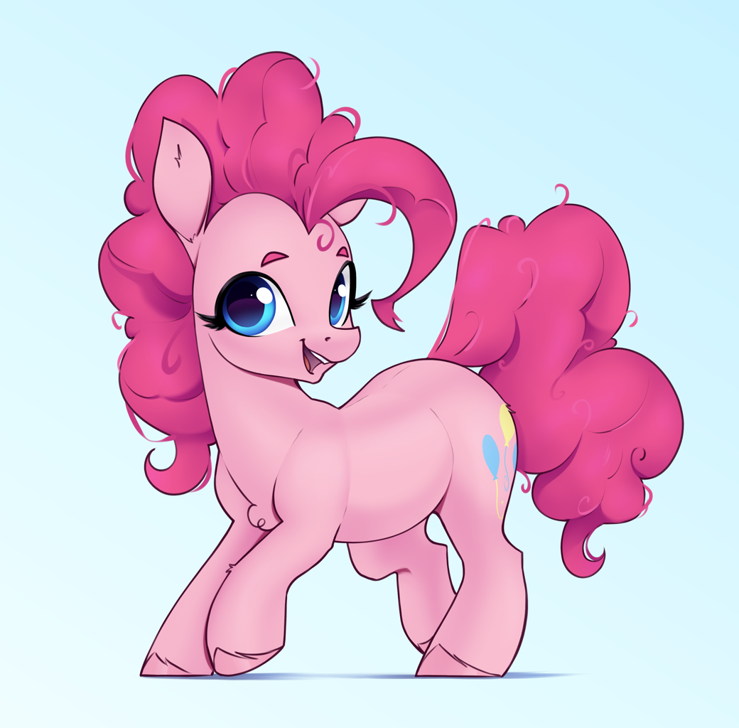 [cute,earth pony,female,g4,happy,looking at you,mare,open mouth,pinkie pie,pony,safe,solo,diapinkes,gradient background,smiling,open smile,artist:aquaticvibes]
