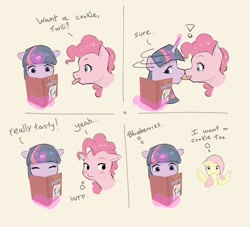 Size: 2200x2000 | Tagged: safe, artist:pascal571, fluttershy, pinkie pie, twilight sparkle, earth pony, pegasus, pony, unicorn, g4, blush scribble, blushing, book, boop, comic, cookie, dialogue, diary of a wimpy kid, eating, exclamation point, female, floppy ears, food, glowing, glowing horn, horn, lesbian, levitation, magic, mare, mouth hold, noseboop, reading, ship:twinkie, shipping, simple background, telekinesis, thought bubble, trio, white background, wtf