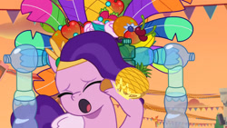 Size: 3072x1727 | Tagged: safe, screencap, pipp petals, pegasus, pony, g5, heavy is the mane that wears the fruit crown, my little pony: tell your tale, spoiler:g5, spoiler:my little pony: tell your tale, spoiler:tyts02e02, :o, eyes closed, female, mare, open mouth, solo