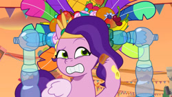 Size: 3072x1727 | Tagged: safe, screencap, pipp petals, pegasus, pony, g5, heavy is the mane that wears the fruit crown, my little pony: tell your tale, spoiler:g5, spoiler:my little pony: tell your tale, spoiler:tyts02e02, eyebrows, female, gritted teeth, mare, raised eyebrow, solo, teeth