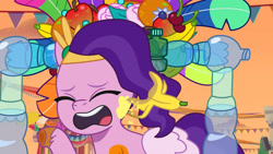 Size: 3072x1727 | Tagged: safe, screencap, pipp petals, pegasus, pony, g5, heavy is the mane that wears the fruit crown, my little pony: tell your tale, spoiler:g5, spoiler:my little pony: tell your tale, eyes closed, female, mare, open mouth, solo