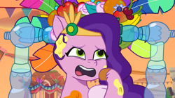 Size: 3072x1727 | Tagged: safe, screencap, pipp petals, pegasus, pony, g5, heavy is the mane that wears the fruit crown, my little pony: tell your tale, spoiler:g5, spoiler:my little pony: tell your tale, female, mare, open mouth, solo