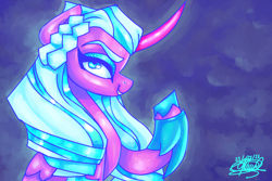 Size: 3600x2400 | Tagged: safe, artist:mannybcadavera, opaline arcana, alicorn, pony, g5, aside glance, bust, curved horn, female, grin, high res, horn, looking at you, mare, profile, signature, smiling, smiling at you, solo