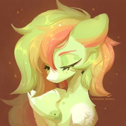 Size: 3000x3000 | Tagged: safe, artist:avroras_world, oc, oc only, pegasus, pony, brown background, chest fluff, eyes closed, female, mare, signature, simple background, solo
