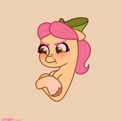 Size: 2480x2480 | Tagged: safe, artist:starburstuwu, posey bloom, earth pony, pony, g5, adoraposey, angry, blushing, crossed hooves, cute, daaaaaaaaaaaw, female, high res, madorable, mare, puffy cheeks, simple background, solo, tsundere, weapons-grade cute