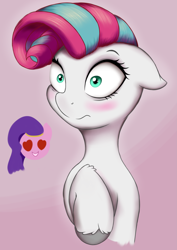 Size: 2779x3933 | Tagged: safe, artist:itchystomach, pipp petals, zipp storm, pegasus, pony, g5, alternate hairstyle, curly hair, female, gradient background, heart, incest, lesbian, royal sisters (g5), ship:petalstorm, shipping, siblings, sisters, solo focus