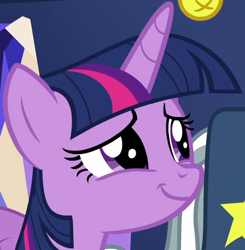 Size: 455x464 | Tagged: safe, screencap, star swirl the bearded, twilight sparkle, alicorn, pony, g4, season 7, shadow play, close-up, cropped, cute, female, mare, offscreen character, smiling, solo focus, twiabetes, twilight sparkle (alicorn), twilight's castle