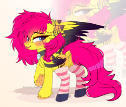 Size: 3264x2763 | Tagged: safe, artist:2pandita, oc, oc only, oc:miziky otonashy, pegasus, pony, butt, butt blush, clothes, colored wings, dock, featureless crotch, female, freckles, hoof heart, mare, plot, socks, solo, striped socks, tail, tongue out, two toned wings, underhoof, unshorn fetlocks, wings, zoom layer