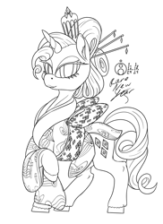 Size: 1089x1500 | Tagged: safe, artist:sepiakeys, rarity, pony, g4, clothes, kimono (clothing), monochrome, solo