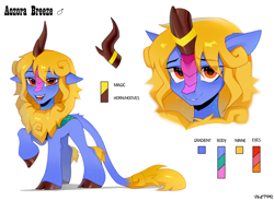 Size: 2600x1900 | Tagged: safe, alternate version, artist:zlatavector, oc, oc only, oc:aozora breeze, kirin, bust, cloven hooves, commission, kirin oc, looking at you, male, reference sheet, simple background, smiling, solo, stallion, white background