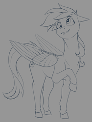 Size: 1050x1400 | Tagged: safe, artist:stray prey, derpy hooves, pegasus, pony, g4, cute, female, folded wings, mare, monochrome, simple background, solo, wings