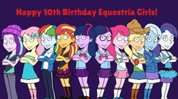 Size: 748x420 | Tagged: safe, artist:mlpgoanimate, applejack, fluttershy, pinkie pie, rainbow dash, rarity, sci-twi, starlight glimmer, sunset shimmer, twilight sparkle, equestria girls, g4, boots, goanimate, high heel boots, humane five, humane seven, humane six, shoes, twolight