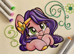 Size: 2866x2087 | Tagged: safe, artist:emberslament, pipp petals, pegasus, pony, g5, adorapipp, colored hooves, cute, daaaaaaaaaaaw, diadem, eyebrows, female, gold hooves, happy, high res, hooves, jewelry, mare, marker, marker drawing, regalia, smiling, solo, traditional art