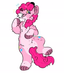 Size: 1801x2048 | Tagged: safe, artist:spookyfoxinc, pinkie pie, hyena, g4, furrified, furry, paws, simple background, solo, species swap, white background