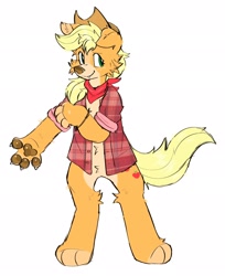 Size: 1668x2048 | Tagged: safe, artist:spookyfoxinc, applejack, dog, anthro, g4, appledog, dogified, furrified, furry, paws, simple background, solo, species swap, white background