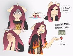 Size: 2048x1564 | Tagged: safe, artist:katputze, oc, oc only, oc:crimson sunset, unicorn, anthro, blanket, blushing, button, clothes, covering face, crying, eye clipping through hair, eyebrows, eyebrows visible through hair, female, gradient background, gritted teeth, hand on chin, jacket, mare, solo, teeth, thought bubble