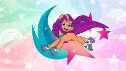 Size: 3072x1727 | Tagged: safe, screencap, sunny starscout, earth pony, pony, g5, heavy is the mane that wears the fruit crown, my little pony: tell your tale, spoiler:g5, spoiler:my little pony: tell your tale, spoiler:tyts02e02, cute, female, looking at you, mane stripe sunny, mare, open mouth, open smile, roller skates, skates, smiling, smiling at you, solo, sunny starscout's cutie mark, sunnybetes