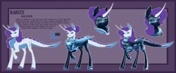 Size: 2048x860 | Tagged: safe, artist:parrpitched, oc, oc:rarity(prisoners of the moon), dracony, dragon, hybrid, unicorn, g4, dragoness, dragonified, female, fireheart76's latex suit design, hybrid pony, latex, latex suit, prisoners of the moon, raridragon, redesign, reference sheet, rubber, rubber suit, scales, species swap