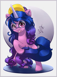 Size: 1615x2150 | Tagged: safe, artist:joakaha, izzy moonbow, pony, unicorn, g5, beret, female, glasses, hat, mare, open mouth, open smile, smiling, solo