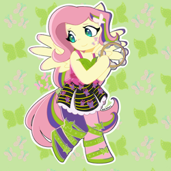 Size: 1772x1772 | Tagged: safe, artist:keshkolours, fluttershy, human, equestria girls, g4, my little pony equestria girls: rainbow rocks, clothes, female, patterned background, solo