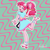 Size: 1773x1773 | Tagged: safe, artist:keshkolours, pinkie pie, human, coinky-dink world, equestria girls, g4, my little pony equestria girls: summertime shorts, abstract background, apron, clothes, drink, eyestrain warning, female, milkshake, roller skates, server pinkie pie, skates, solo, waitress