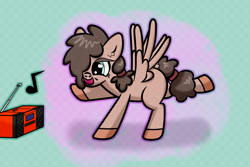 Size: 1500x1000 | Tagged: safe, artist:scandianon, oc, oc only, pegasus, checkered background, dancing, female, hooves, mare, radio, solo