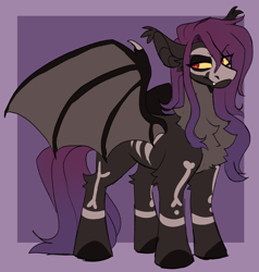 Size: 942x990 | Tagged: safe, artist:rockin_candies, oc, oc only, oc:banshee, bat pony, bat pony oc, fangs, female, markings, skull mask, solo