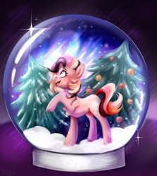 Size: 2150x2412 | Tagged: safe, artist:pozya1007, oc, oc only, earth pony, pony, cute, decoration, smiling, snow, snow globe, solo, tree