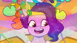 Size: 3072x1727 | Tagged: safe, screencap, pipp petals, pegasus, pony, g5, heavy is the mane that wears the fruit crown, my little pony: tell your tale, spoiler:g5, spoiler:my little pony: tell your tale, spoiler:tyts02e02, female, mare, open mouth, open smile, smiling, solo