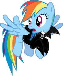 Size: 1600x1944 | Tagged: safe, artist:iamaveryrealperson, edit, vector edit, rainbow dash, pegasus, pony, g4, 2021, clothes, female, flying, jacket, leather, leather jacket, looking at someone, looking at something, looking back, mare, ms paint, open mouth, simple background, solo, spread wings, transparent background, vector, wings, zipper