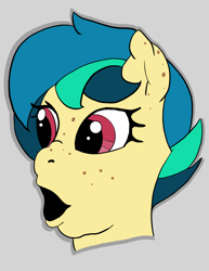 Size: 2550x3300 | Tagged: safe, artist:kinkycoconuts, oc, oc only, oc:apogee, pony, female, freckles, high res, mare, meme, multicolored hair, pink eyes, pog, poggers, reaction image, simple background