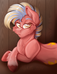 Size: 900x1165 | Tagged: safe, artist:mychelle, oc, oc:hot shot, earth pony, pony, female, mare, solo