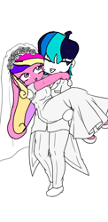 Size: 540x1104 | Tagged: safe, artist:milochanz!, princess cadance, shining armor, human, a canterlot wedding, equestria girls, g4, season 2, 2022, base used, bridal carry, carrying, clothes, dress, duo, female, male, old art, ship:shiningcadance, shipping, simple background, straight, wedding dress, white background