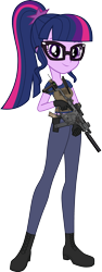 Size: 1590x4242 | Tagged: safe, artist:edy_january, artist:twilirity, edit, vector edit, sci-twi, twilight sparkle, human, equestria girls, equestria girls series, g4, armor, body armor, boots, call of duty, call of duty: modern warfare 2, captain twilight, clothes, denim, equipment, gears, glasses, gloves, gun, handgun, jeans, knife, kriss vector.super v, leader, m1911, military, pants, pistol, saop mctavish, shirt, shoes, simple background, soldier, solo, special forces, submachinegun, tactical vest, task forces 141, transparent background, trigger discipline, united states, vector, weapon
