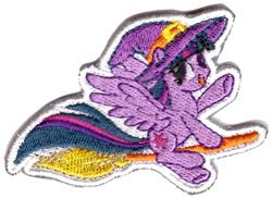 Size: 1018x742 | Tagged: source needed, safe, twilight sparkle, alicorn, g4, official, 2d, broom, cute, flying, hat, looking at you, merchandise, patch, simple background, smiling, smiling at you, solo, stock vector, twilight sparkle (alicorn), waving, white background, witch, witch hat