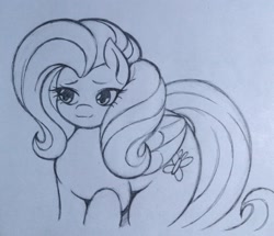 Size: 2048x1764 | Tagged: safe, artist:artmorheart, fluttershy, pegasus, g4, large butt, smiling, traditional art, wings