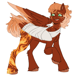 Size: 1000x1000 | Tagged: safe, artist:kazmuun, oc, oc only, oc:golden flare, pegasus, pony, bandage, broken bone, broken wing, cast, cheek fluff, chest fluff, colored hooves, colored wings, freckles, injured, leg fluff, multicolored wings, ponified, short tail, simple background, sling, solo, species swap, tail, transparent background, unshorn fetlocks, wings