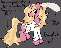 Size: 1092x863 | Tagged: safe, artist:captainzigo, luster dawn, pony, unicorn, g4, clothes, glasses, gray background, lab coat, simple background, solo, text