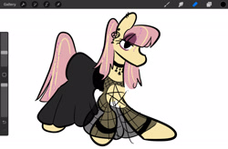 Size: 2048x1344 | Tagged: safe, artist:captainzigo, oc, oc only, earth pony, pony, choker, clothes, dress, ear piercing, emo, piercing, procreate app, simple background, solo, white background