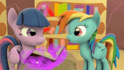 Size: 1280x720 | Tagged: safe, artist:taceocinema, rainbow dash, twilight sparkle, alicorn, pegasus, pony, g4, 2014, 3d, animated, artifact, book, clone, dashstorm, eyes closed, female, golden oaks library, link in description, mare, multeity, music, nostalgia, old art, old video, rainbow dash is excited, remake, singing, smiling, song reference, sound, source filmmaker, the alternative polka, triality, triple rainbow, twilight sparkle (alicorn), twilight sparkle is not amused, unamused, video, webm, youtube, youtube link, youtube video