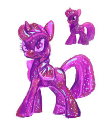 Size: 1070x1226 | Tagged: safe, artist:peaceandlove26, twilight sparkle, pony, unicorn, g4, blind bag, female, glitter, mare, pink eyes, simple background, solo, sparkly, standing, study, toy, toy interpretation, unicorn twilight, white background