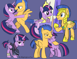 Size: 3300x2550 | Tagged: safe, artist:nightglowfan, flash sentry, twilight sparkle, alicorn, earth pony, pegasus, pony, unicorn, g4, the last problem, armor, dancing, female, male, ship:flashlight, shipping, stallion, straight, twilight sparkle (alicorn)